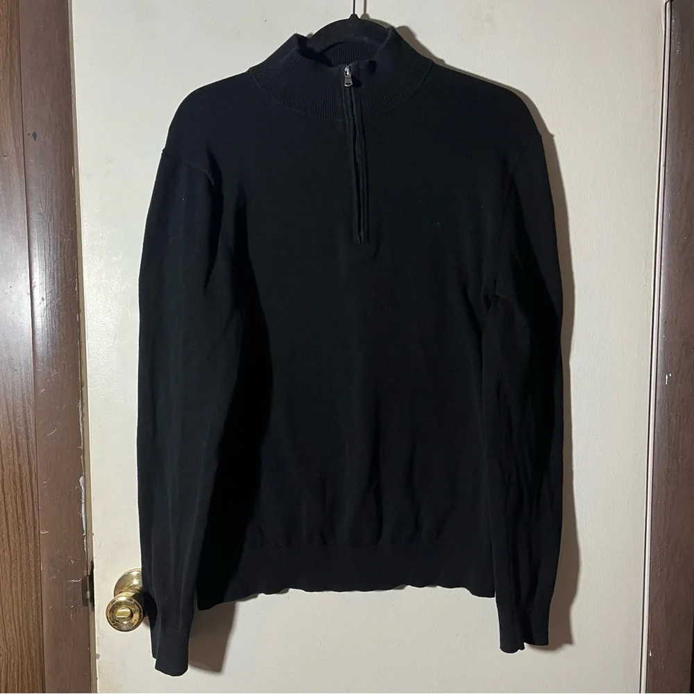 Michael Kors Mens Size Medium Quarter Zip Pullover Sweater Black Mock Neck